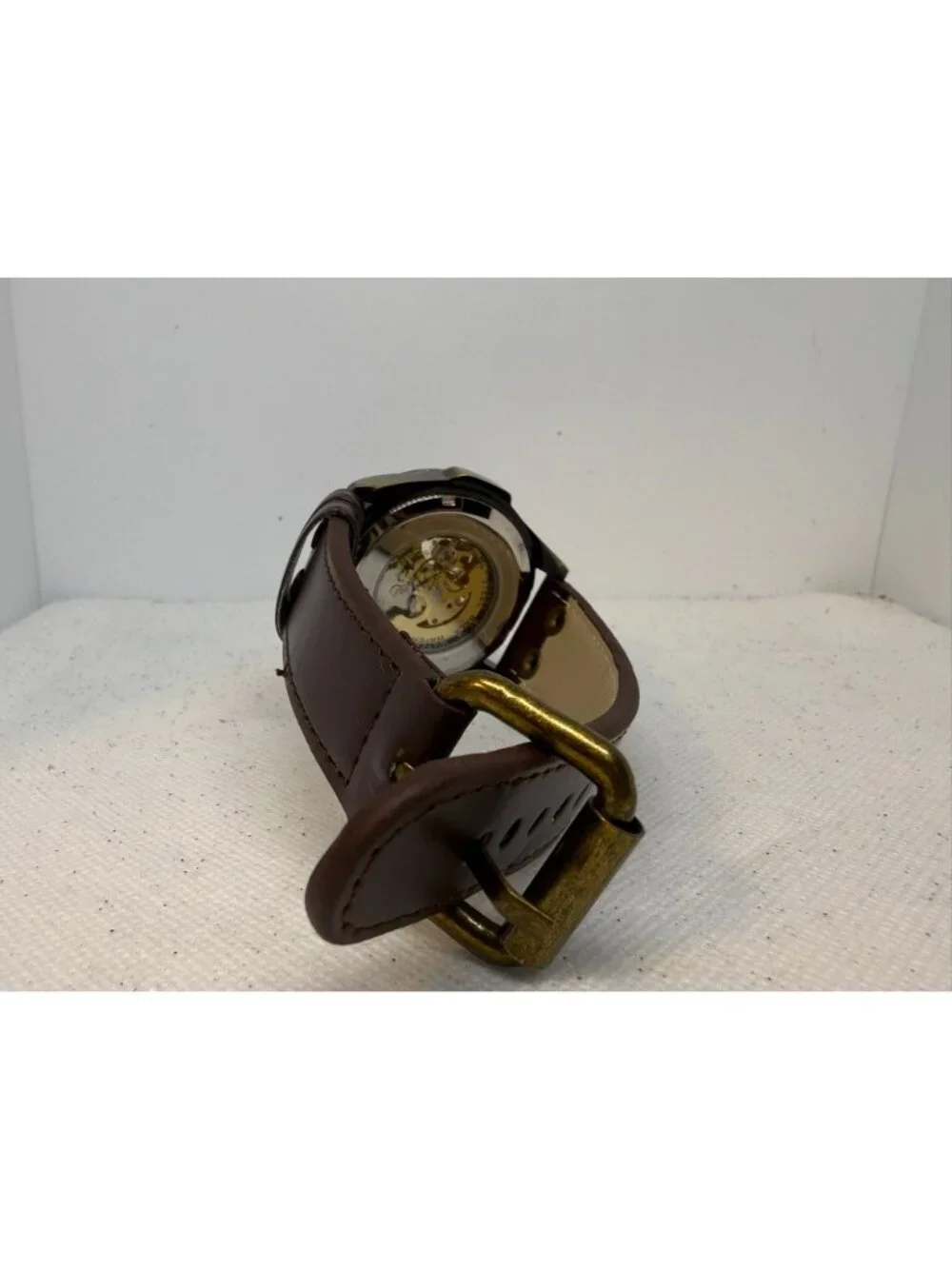 AMPM24 Steampunk Automatic Wind-up Skeleton Watch Bronze Case Brown Leather Band